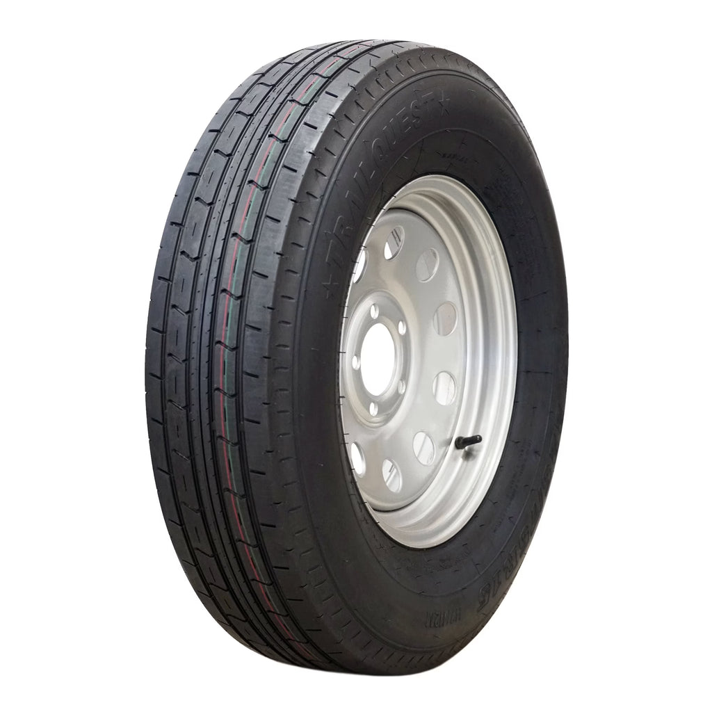 Trailquest 15" 10 ply Radial Trailer Tire & Wheel - ST 225/75R15 5 Lug (Silver Mod), 5x5 Bolt Pattern