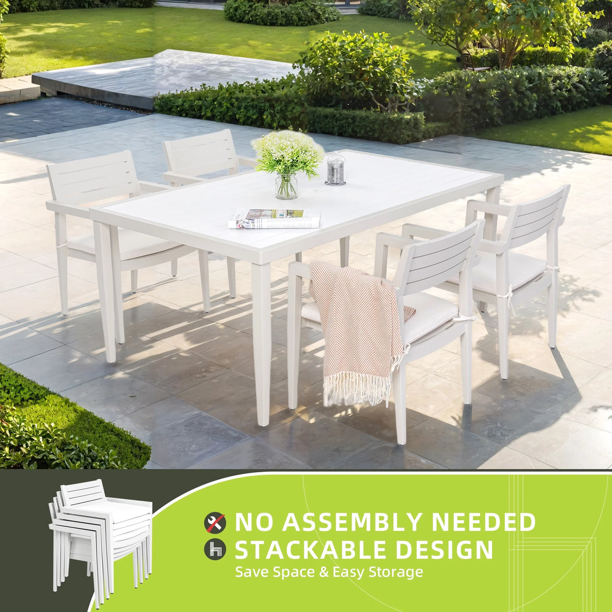 Outdoor Patio K/D Aluminum Stationary Dining Chairs 2PCS with Outdoor-grade Sunbrella Fabric Cushions, Branch-Like Backrest ,FSC-Certified Wood Armrests, Bourbon Brown