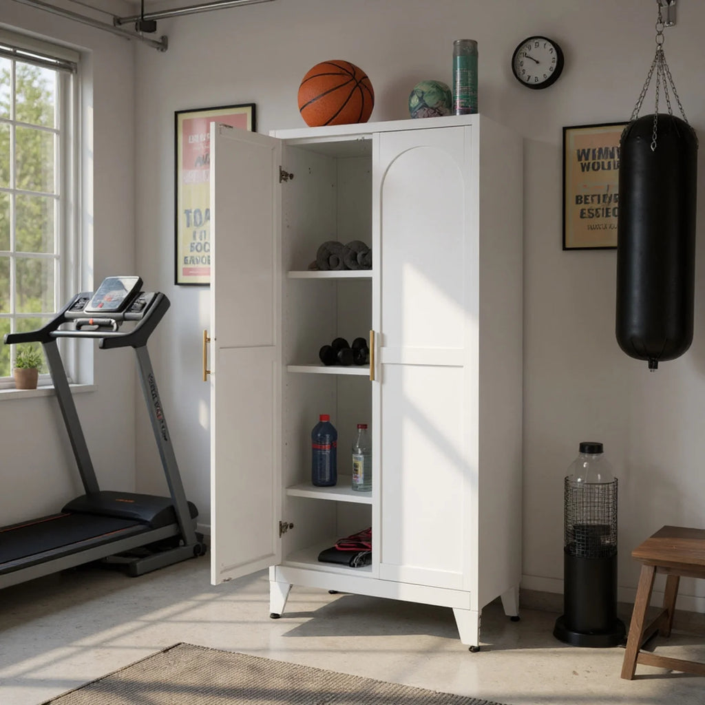 Homy Casa Garage Storage Cabinet with 2 Doors, Adjustable Shelves, Heavy Duty Organizer, White