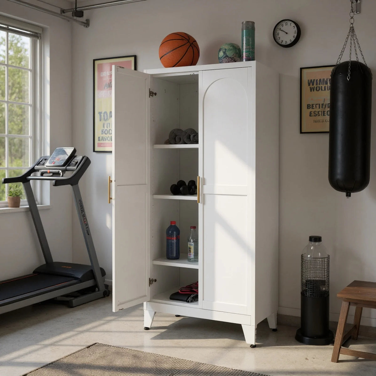 Homy Casa Garage Storage Cabinet with 2 Doors, Adjustable Shelves, Heavy Duty Organizer, White