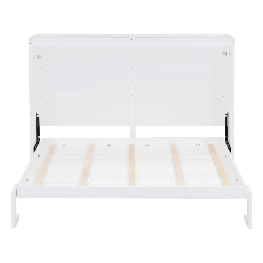 Harper & Bright Designs Full Size Murphy Bed Space-Saving Foldable Wooden Wall Bed with a Shelf for Guest Room Home Office, Gray