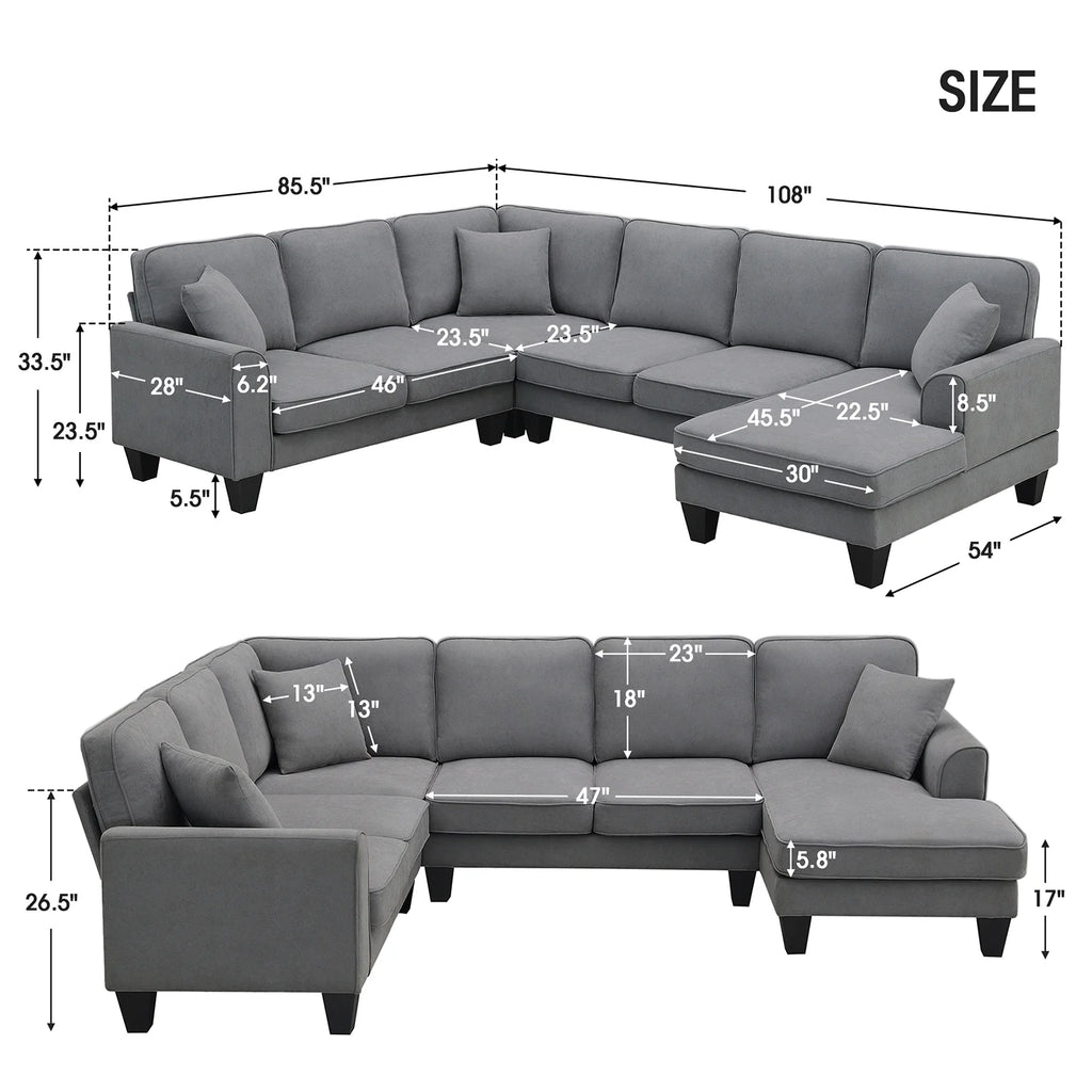 Harper & Bright Designs Modular Sectional Sofa with Ottoman Couch L Shape Corner Sofa Sets 7 Seats Fabric Couch for Living Room, Black, 112 * 87 inch