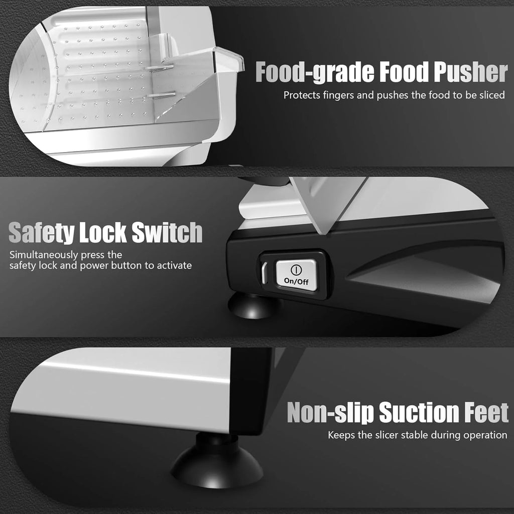 OSTBA Meat Slicer with Quiet DC Motor, 200W Electric Deli Slicer, Dual 7.5'' Stainless Steel Blades, 0-15mm Adjustable Thickness, Easy to Clean, Ideal for Meat, Cheese, Bread, and Vegetables