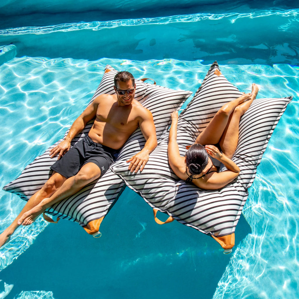 Big Joe Lagoon Lounger No Inflation Needed Pool Float, Americana Nautical Stripe Double Sided Mesh, Quick Draining Fabric, 5 feet Giant