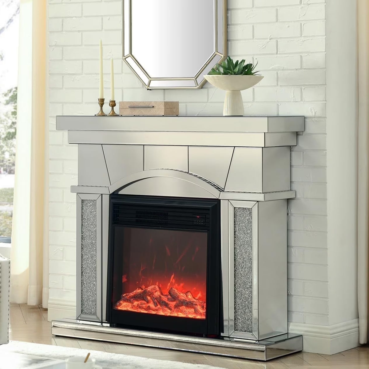 IKIFLY 47.24L x 41.33 H Mirrored Electric Fireplace