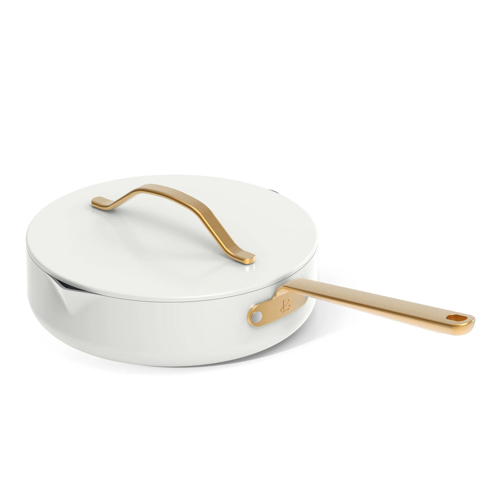 Beautiful 12pc Ceramic Non-Stick Cookware Set with Strainer Lids, White Icing by Drew Barrymore