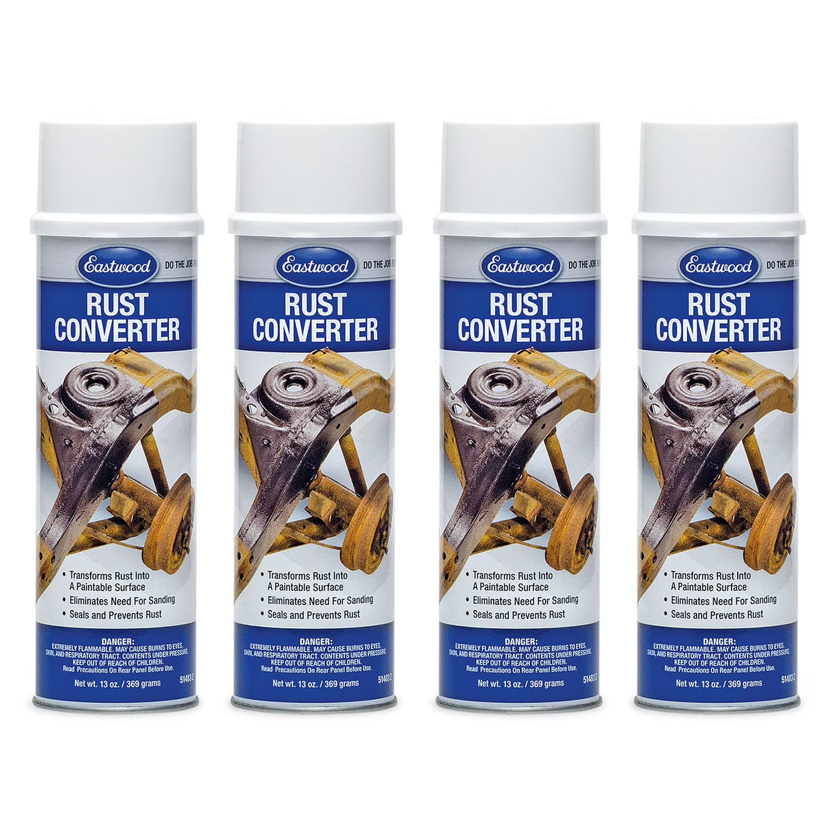 Eastwood Polymeric Rust Converter | Convert Metal Rust into a Protected Primed Surface | Rust Remover Sealant & Protection Primer | Ready to Paint Automotive Undercoating | Black 11oz Aerosol | 4 Pack