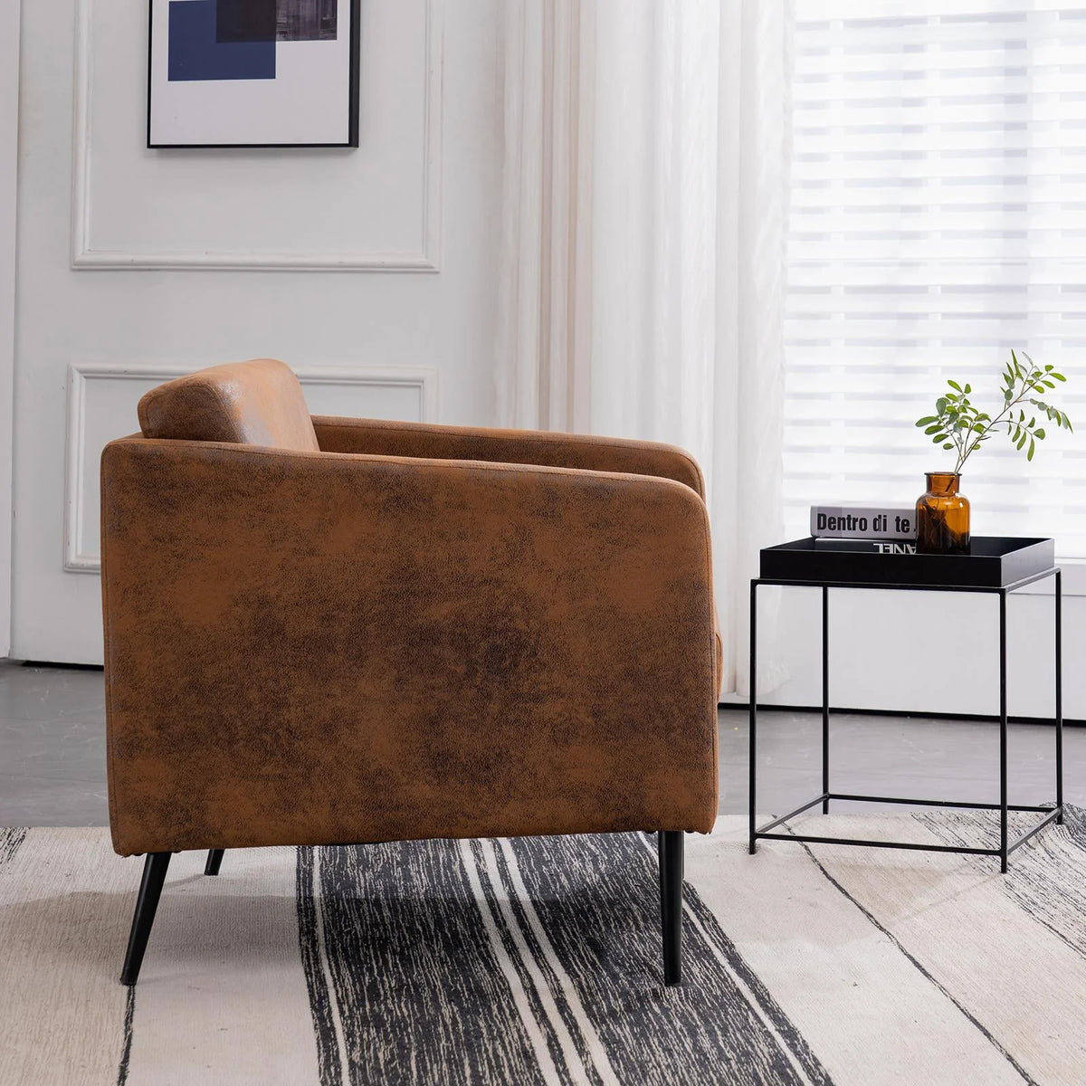Ktaxon Modern Club Chair, Bronzing Cloth Fabric Arm Chair, Single Sofa Chair for Reading, Max Load 400LBS Upholstered Leisure Living Room Chair Brown