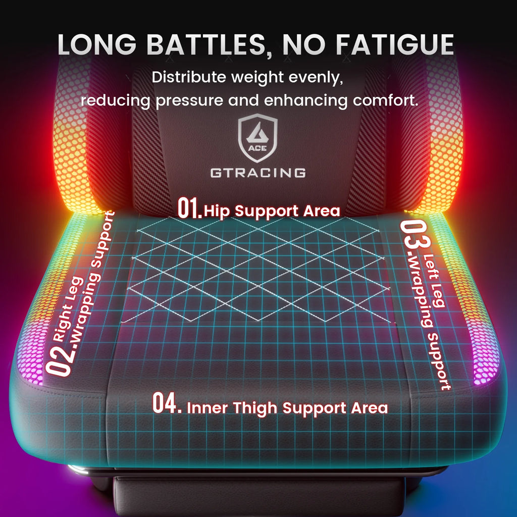 GTRACING RGB Ergonomic Gaming Chair with Massage, LED Lights, Footrest, Lumbar Support and Backrest, Black