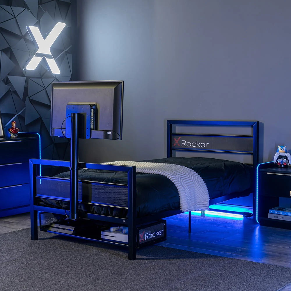 X Rocker Basecamp Gaming Bed Frame with Storage, Black, Twin, Childre, Teen, 42.8" H