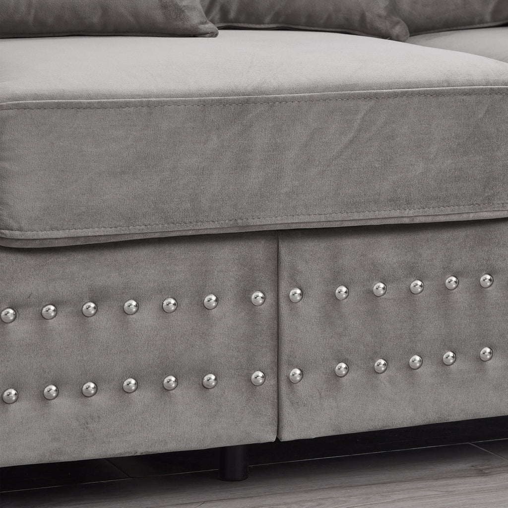 Modern Velvet Sofa Set 2+3 Seater Sofa Loveseat Couch with Silver Nail Trim, Square Armrests and Hidden Storage, Luxury Living Room Couch with Pocket Spring Cushions