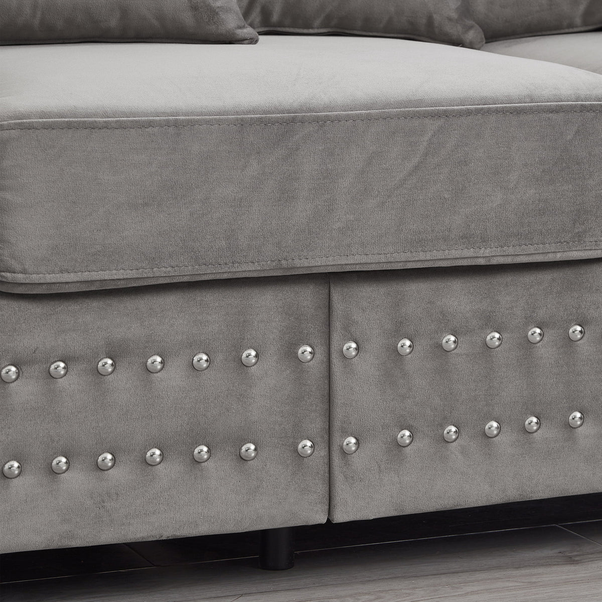 Modern Velvet Sofa Set 2+3 Seater Sofa Loveseat Couch with Silver Nail Trim, Square Armrests and Hidden Storage, Luxury Living Room Couch with Pocket Spring Cushions