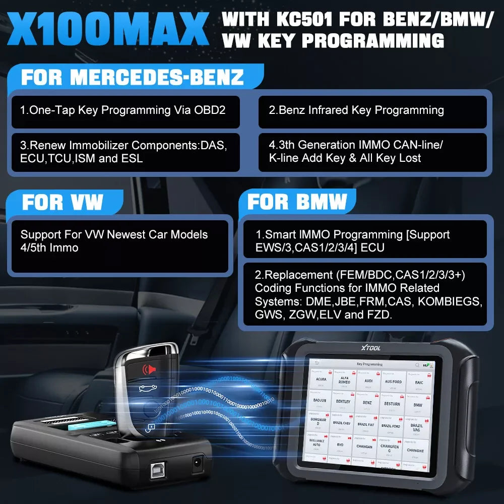 XTOOL X100 Max Automotive Key Fob Programmer Diagnostic Tool, OBD2 Scanner Bi-Directional Scan Tool with KC501, 42 Services
