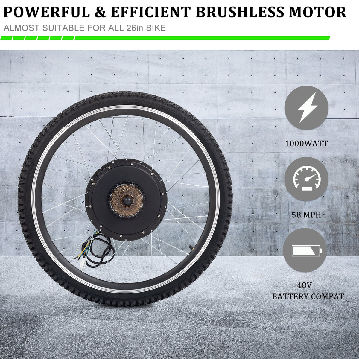 Ktaxon 48V 1000W Electric Bicycle Motor Kit, 26" Front Wheel E-Bike Conversion Kit w/ LCD Display (without Battery)