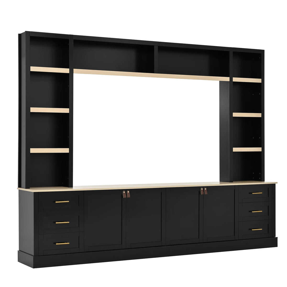 Euroco 102.3"W Farmhouse 4-Piece Entertainment Center Wall Unit with Adjustable Shelf, Modern Large TV Stand with Bookshelves