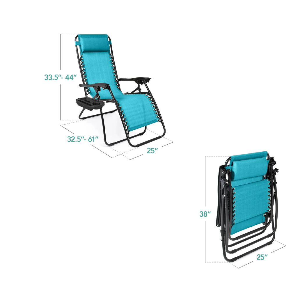 Best Choice Products Set of 2 Zero Gravity Lounge Chair Recliners for Patio, Pool w/ Cup Holder Tray - Gray