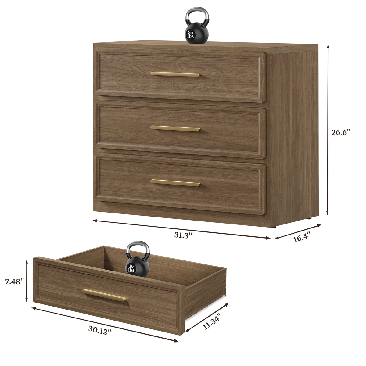 SICOTAS 31.3" W 3-Drawer Nightstand Set of 2 with Oversized Large Storage , Modern Night Stands Bedside Table with Adjustable Feet & Gold Handles for Bedroom Living Room Entryway, Light Oak