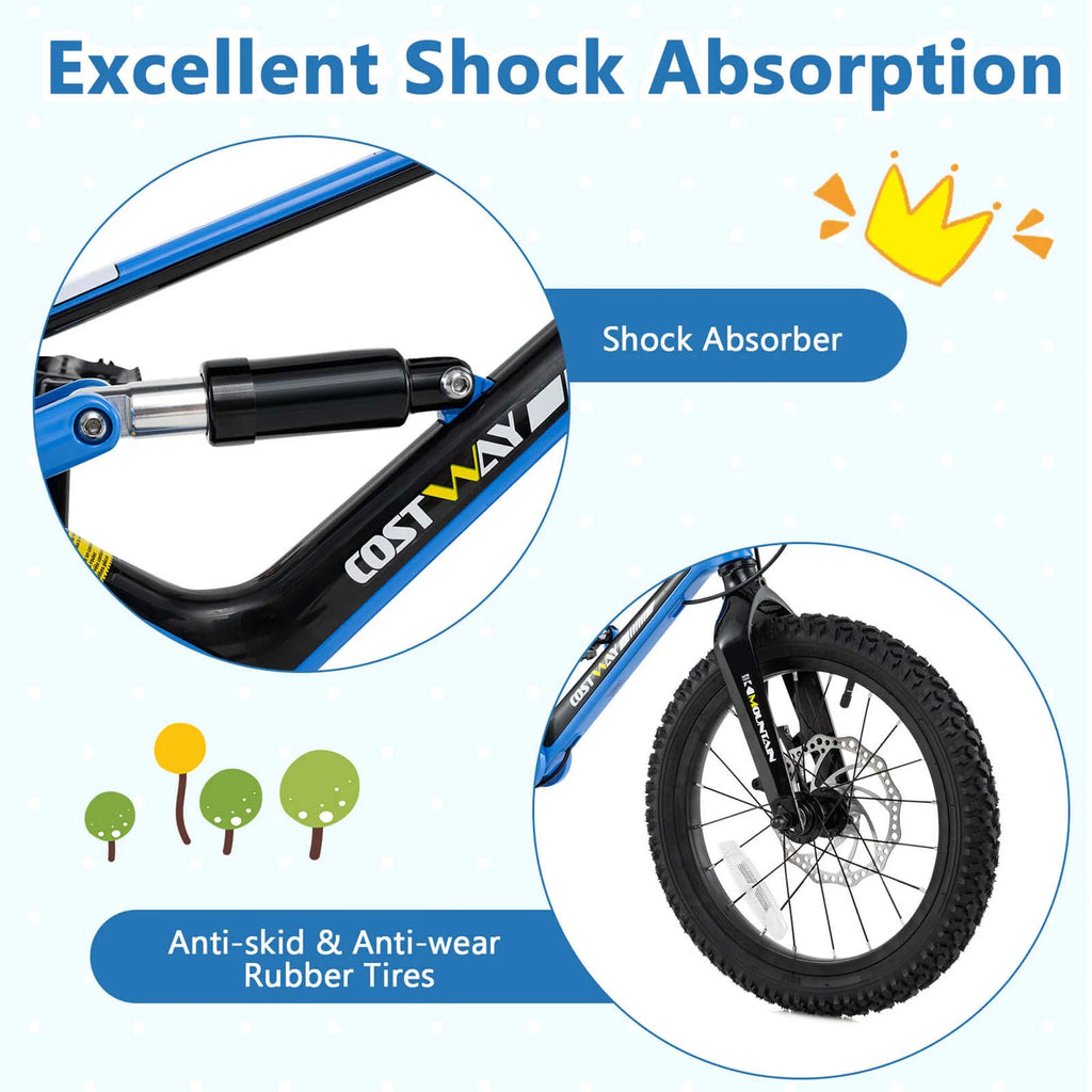 Costway 16 Inch Children Bicycle with Training Wheels & Double Disc Brakes Adjustable Seat Magnesium Alloy Blue