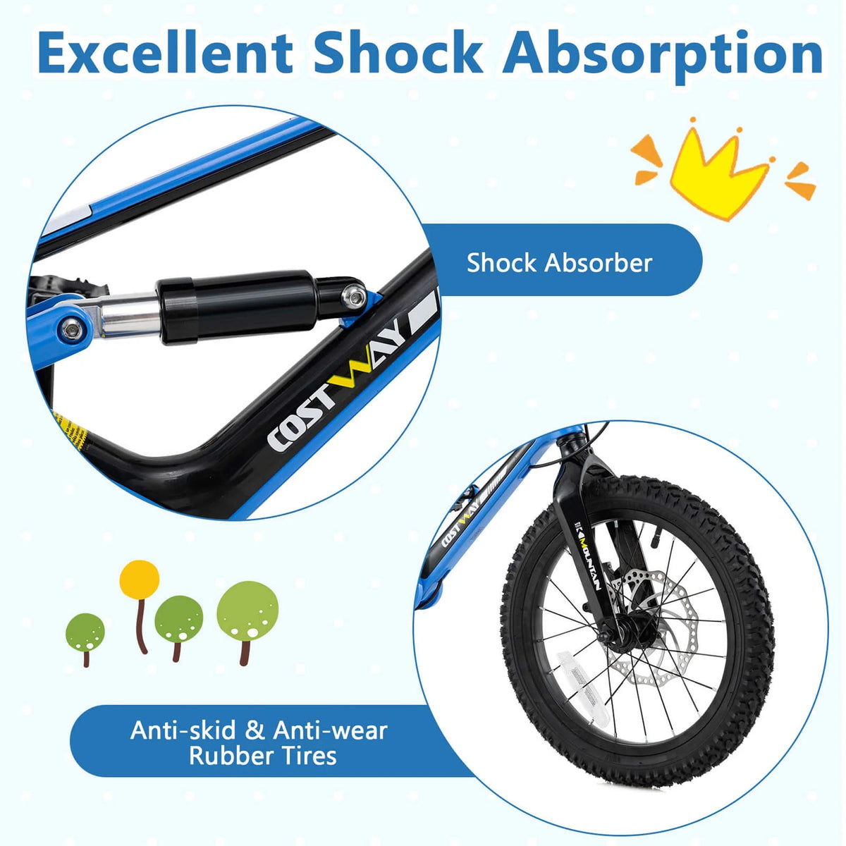 Costway 16 Inch Children Bicycle with Training Wheels & Double Disc Brakes Adjustable Seat Magnesium Alloy Blue