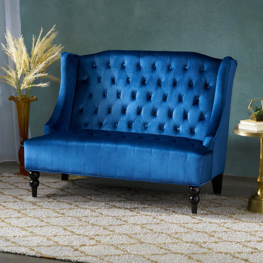 Christopher Knight Home Leora Modern Glam Tufted Velvet Wingback Loveseat by  Armless Emerald Semi-Firm