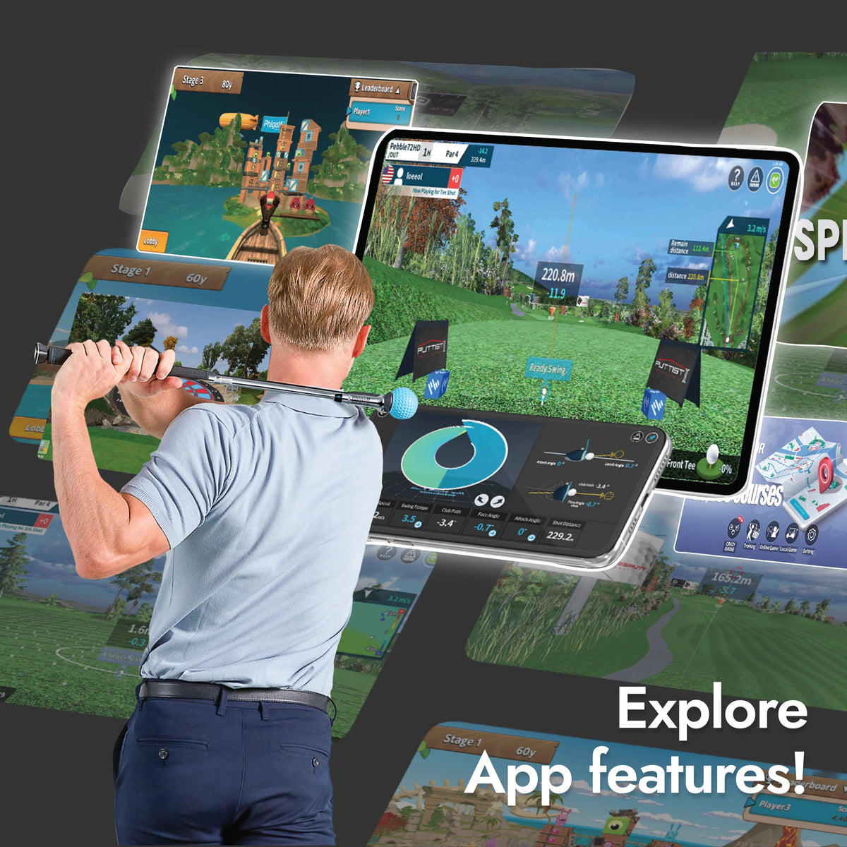 PHIGOLF Home Golf Game Simulator: Enjoy Interactive Golf with Motion Sensor & Swing Stick for Indoor & Outdoor Fun �C 38,000+ Courses Worldwide, Compatible with Android, iOS, App & E6 Connect