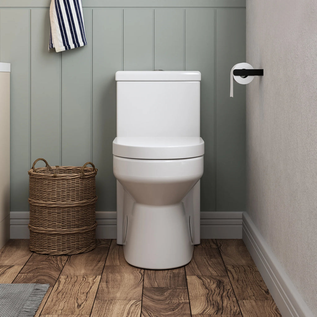 DeerValley Liberty Compact Toilets One-Piece Toilet With High-Efficiency Flush Round Toilet for Space-Saving Floor Mounted 12 in. Rough In 1-Piece 1.1/1.6 GPF Dual Flush (Seat Included)