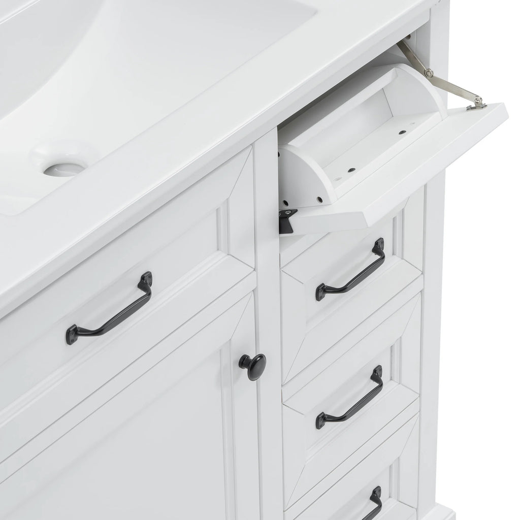 Christopher Knight Home 36" Bathroom Vanity with Sink, Tip-out Drawers, Soft-Close Doors, Grey