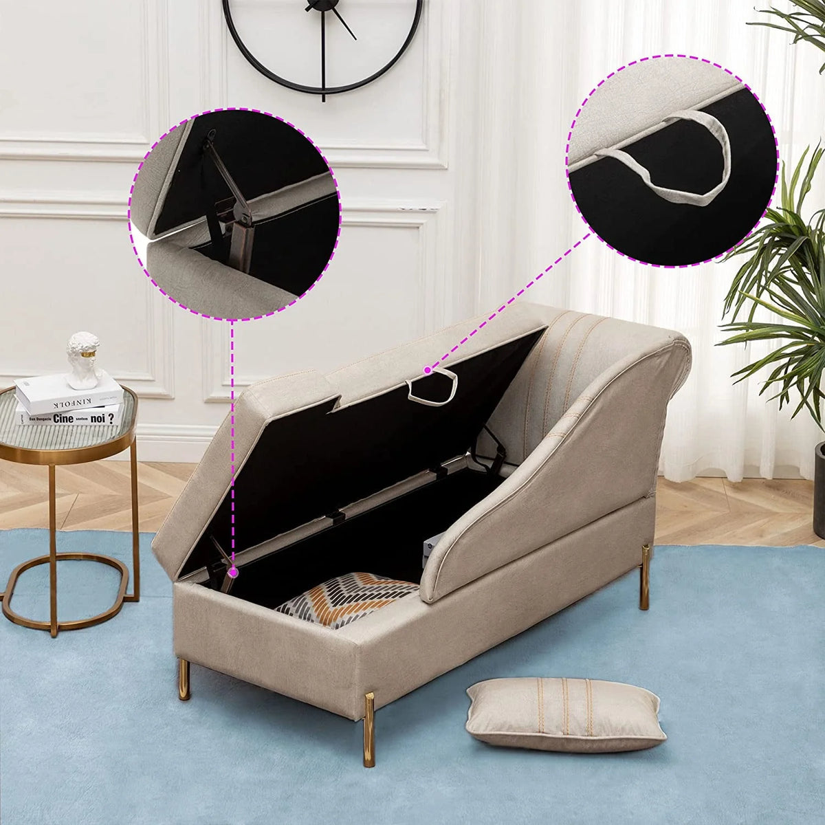 Andeworld Chaise Lounges Indoor Chair, Modern Upholstered Tufted Chaise Lounge Chair Indoor Faux Suede Sofa Recliner Couch for Bedroom Office Living Room Left Arm Facing Chaise Lounge（Khaki）