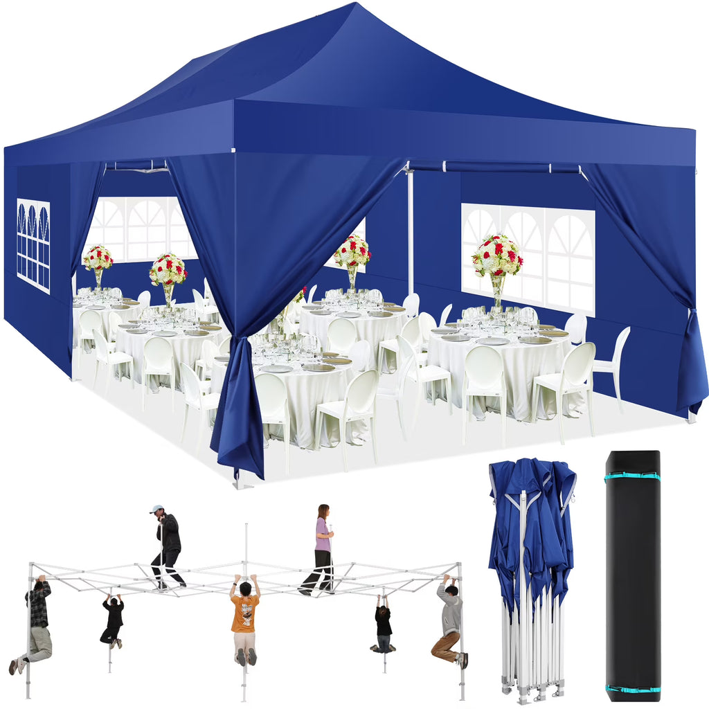 HOTEEL 10x20 Pop up Canopy with 6 Sidewalls Commercial Heavy Duty Canopy UPF 50+ All Weather Waterproof Outdoor Wedding Party Tents Gazebo with Roller Bag, Khaki