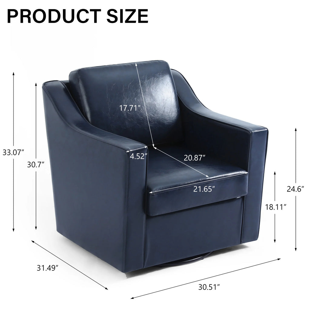 Swivel Accent Chair for Living Room, Modern Upholstered Barrel Arm Chair with Plump Back Pillow, Comfy Club Sofa Reading Chair for Adults (Chenille Navy, Set of 1)