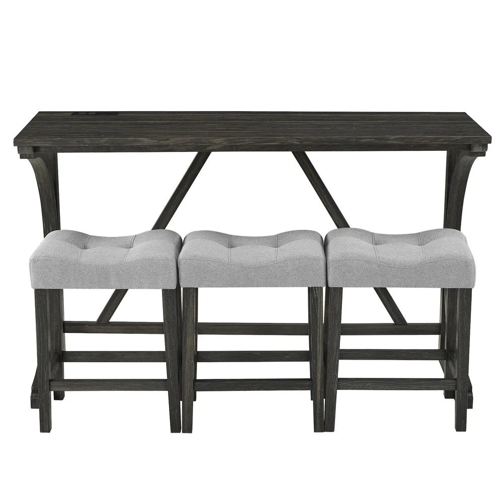 YINGYING 4 Piece Industrial Bar Table Set with Power Outlet, Bar Table and Chairs Set, Dining Table Set, Breakfast Table Set, for Living Room, Dining Room, Game Room