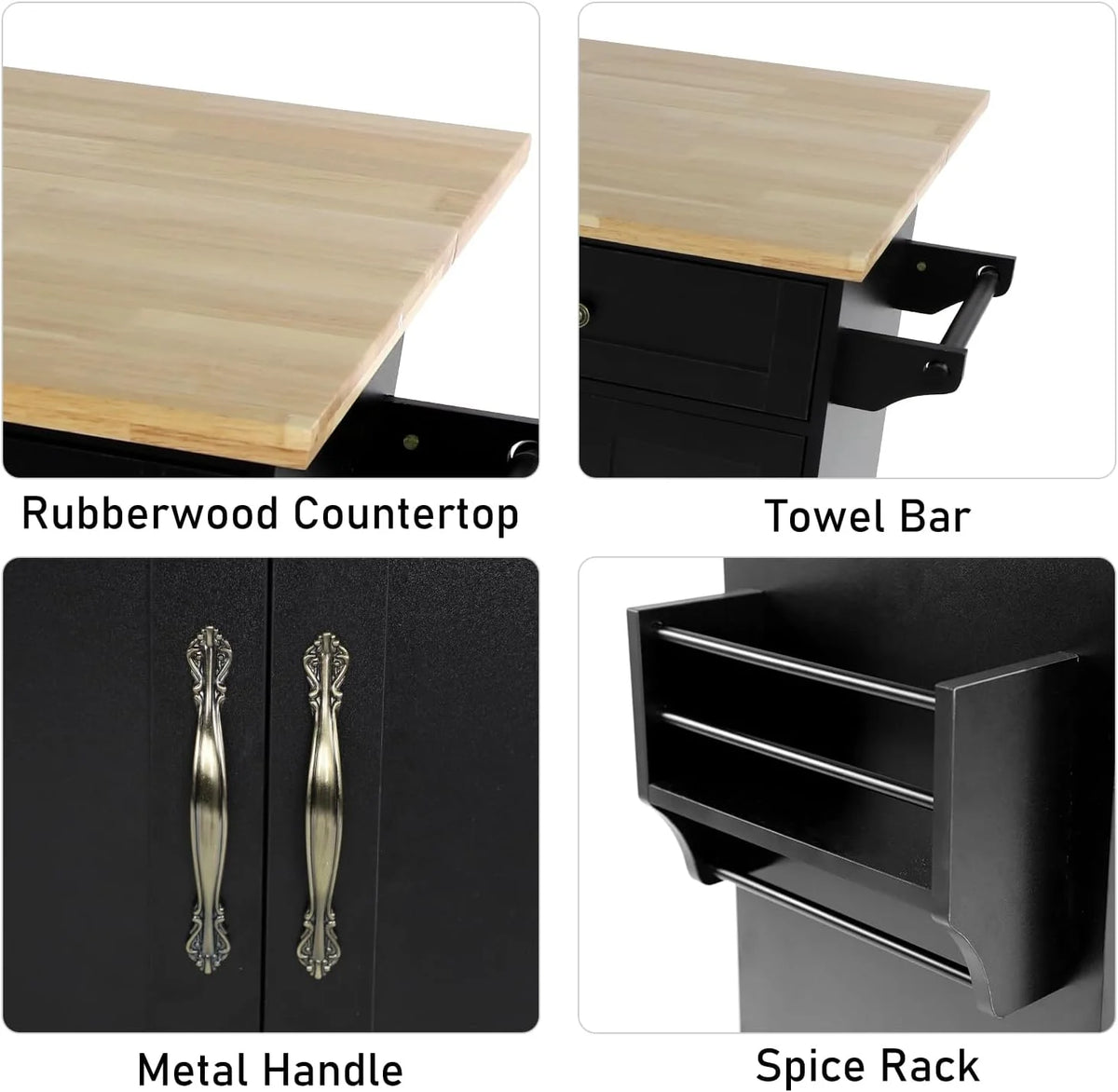 ANPOO 67" Rolling Kitchen Island with Drop Leaf, Tilt Out Kitchen Trash Cabinet 10 Gallon Storage, Kitchen Cart Island with Rubber wood Top, Spice Rack and Drawers