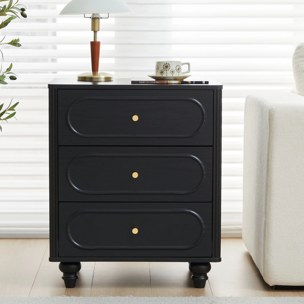 YOCWO 3 Drawer Nightstand, Classic Chest of Drawers with Arc Edge, Walnut