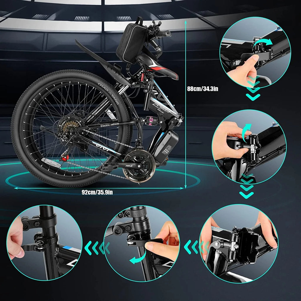 Vivi Electric Bike for Adults 26" Folding Electric Bike 500W Electric Mountain Bike 20MPH Full Suspension Electric Bike  with Cruise Control Up to 50 Miles