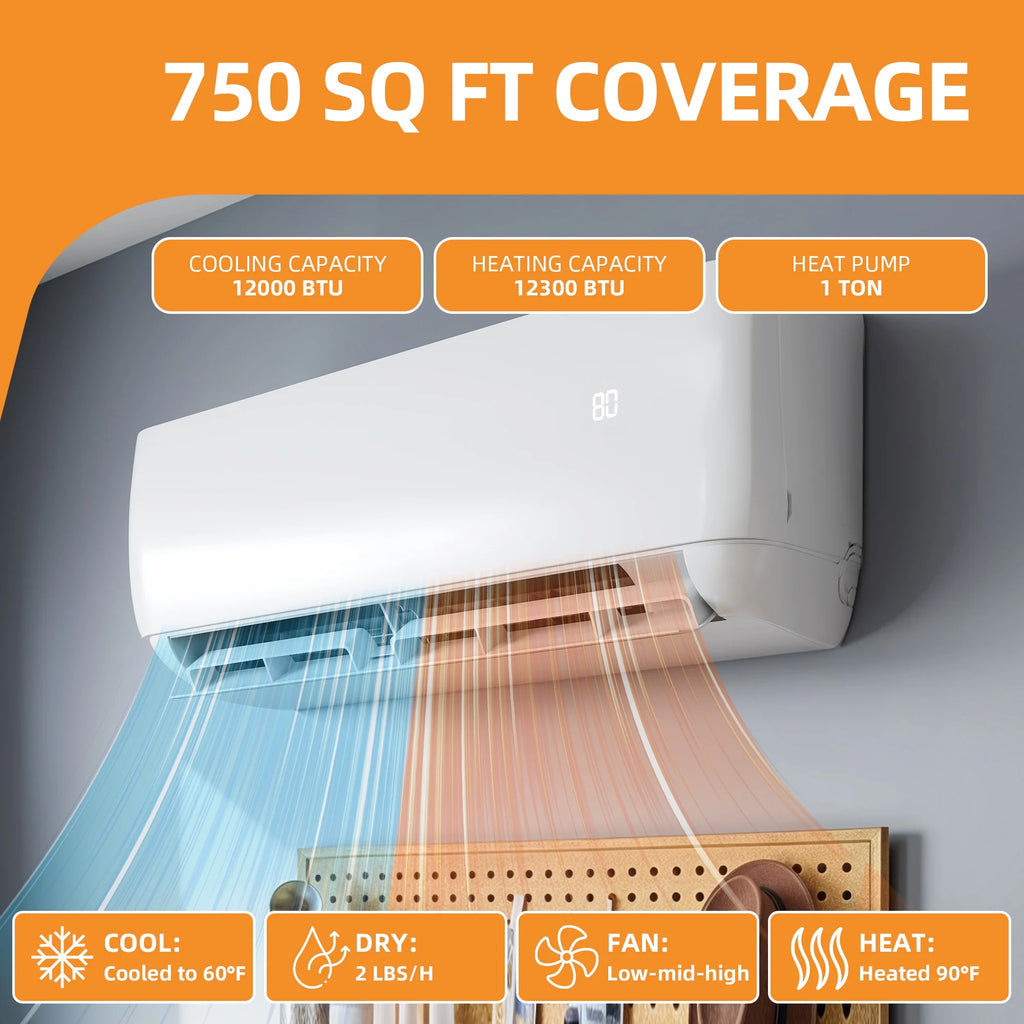 Uforic 12000 BTU Mini Split AC Heat Pump, WiFi, Alexa Compatible, 20 SEER2, Cools 750 Sq.Ft, 115V