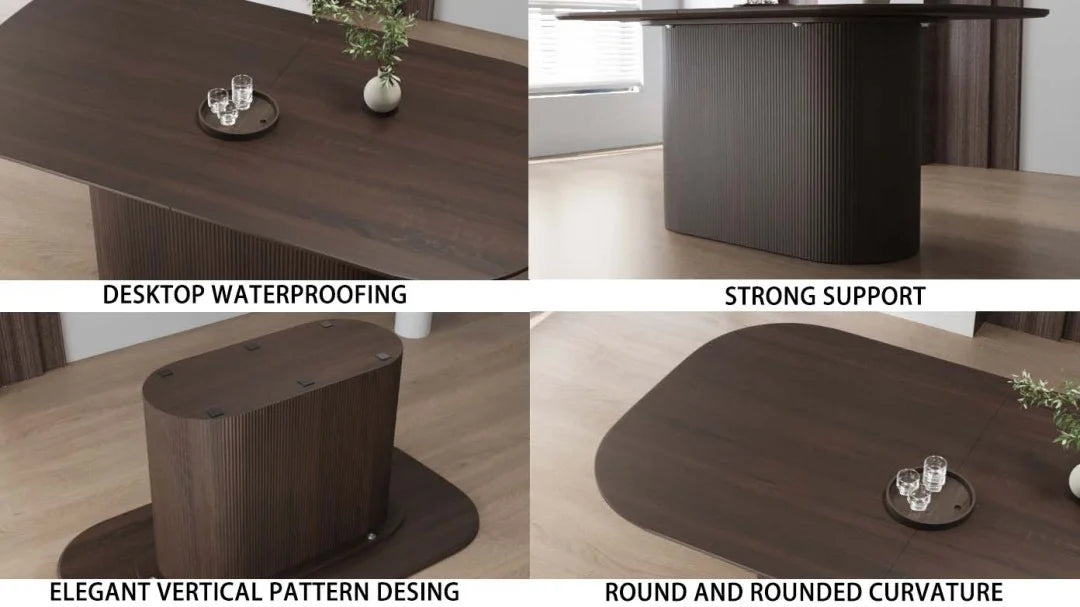 63" Oval Dining Table Set for 6, Wooden Dining Roon Table and 6 PU Swivel Armchairs, Modern Dining Set with High Backrest and Waterproof Tabletop for Living Room,  Beige+Brown