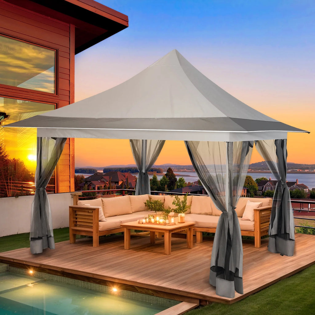 HOTEEL 12x12 EZ Pop Up Gazebo Tent with Sidewalls,Patio Gazebo Instant Shelter for Outdoor Party Camping Backyard Beach with Carry Bag,Stakes,Ropes,Gray
