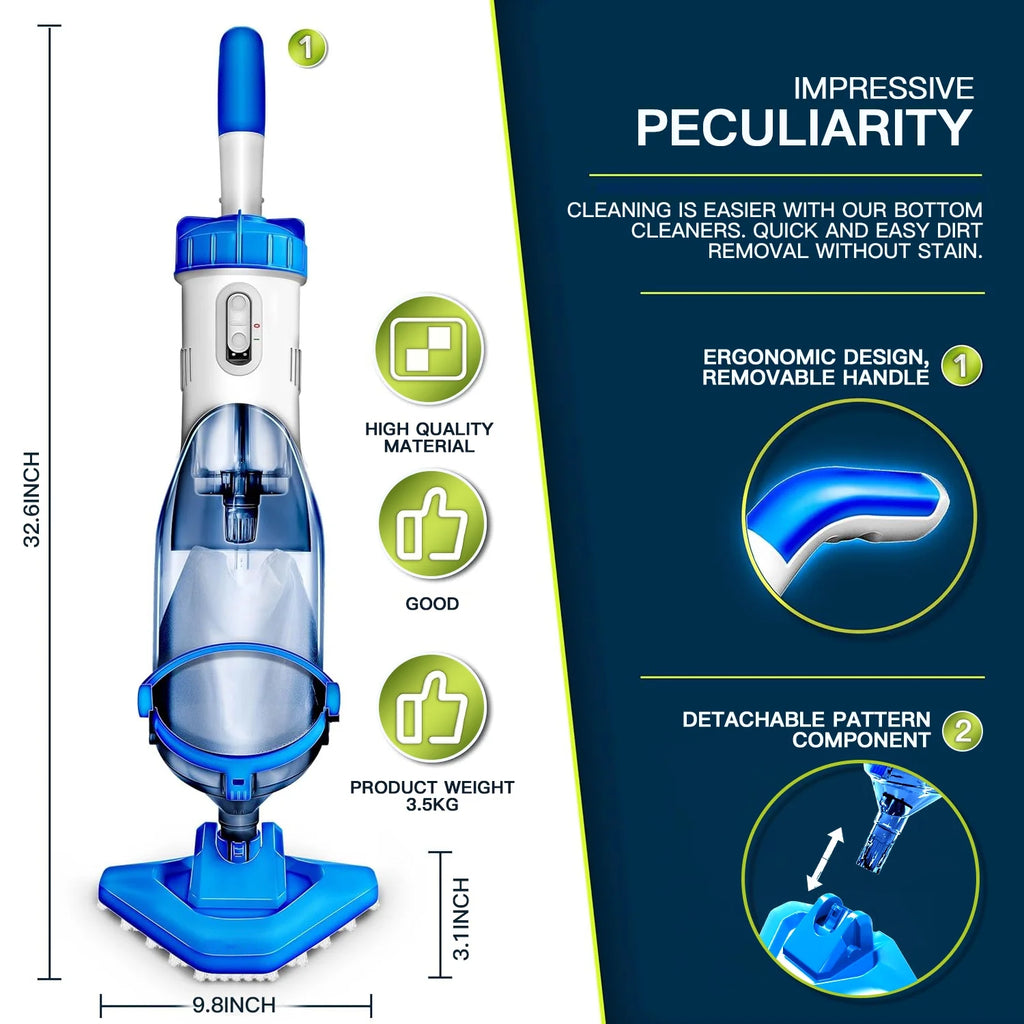 LANCHEZ Cordless Pool Vacuum with Strong Suction, Handheld Rechargeable Swimming Pool Cleaner with Powerful Suction up to 17.5 GPM for Inground and Above Ground Pools, Hot Tubs