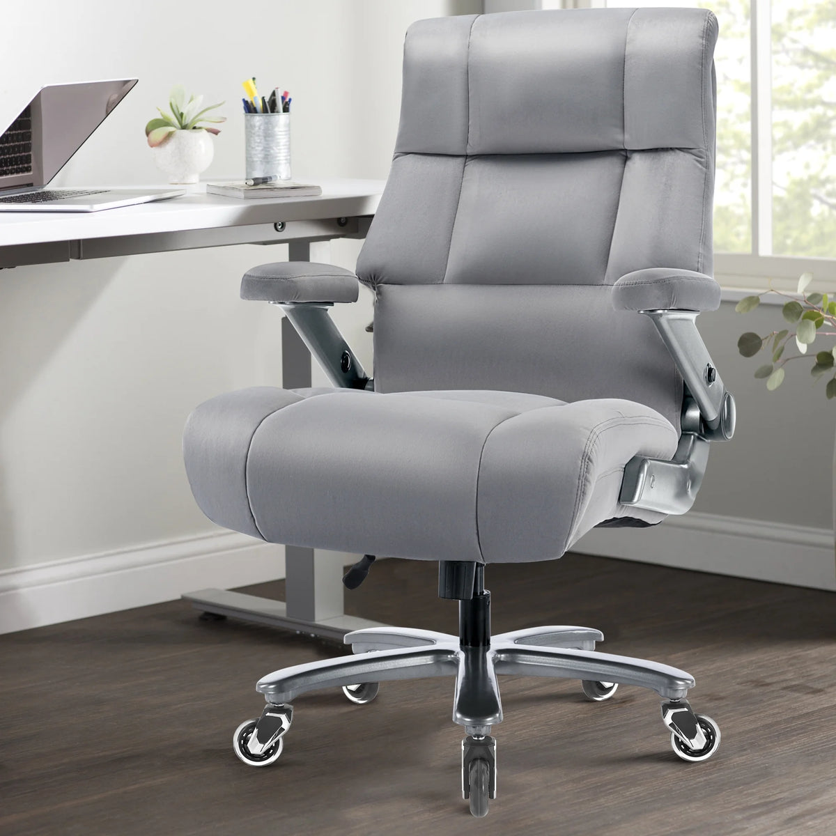 Big and Tall 700lbs Office Chair, Ultra-Soft Fabric Executive Desk Chair, Ergonomic Computer Chair with 3D Flip Up Arms, Adjustable Lumbar Support, Heavy Duty Metal Base and Quiet Rubber Wheel, Black