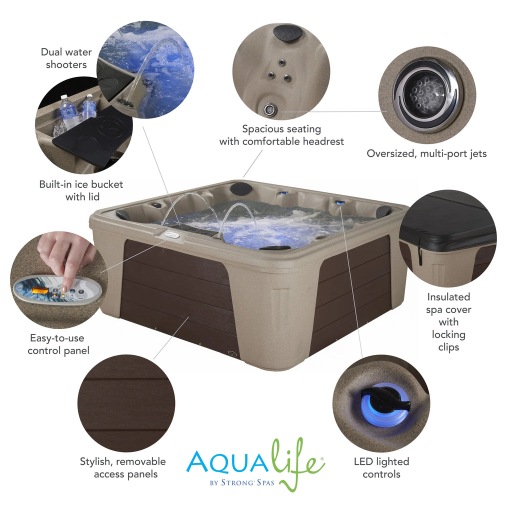 Aqualife by Strong Spas Palm Beach 6 Person 69-Port Non-Lounger Spa, 30 Jets, Cobblestone