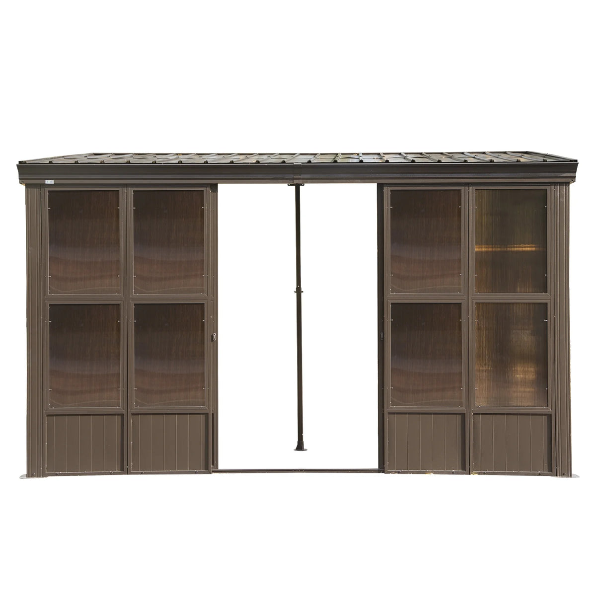 TOTAL Outdoor 10'x12' All-Season Sunroom Gazebo with Steel Roof, PVC Screen, Front & Side Door, Brown
