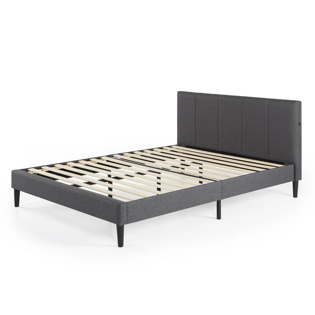 Zinus Maddon 35" Upholstered Platform Bed Frame, Beige, Adult, Queen