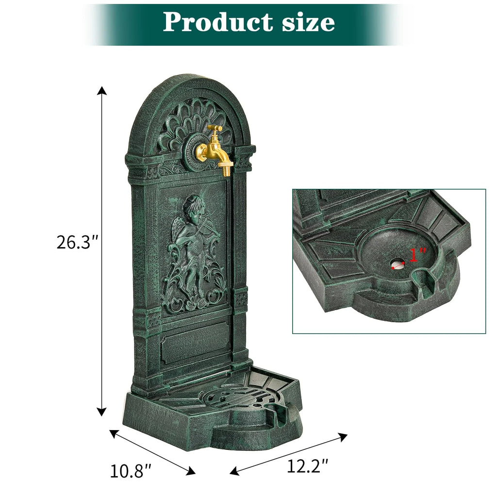 Sungmor Cast Iron Outdoor Water Column with Faucet, Freestanding Floor Farm Yard Decor, Green, 1 Count