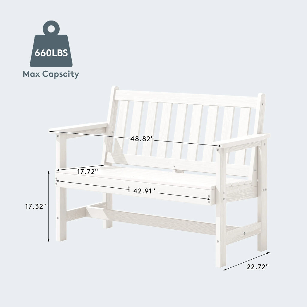 SERWALL Outdoor Bench for 2-Person, Weather-Resistant HDPE with Aluminum Reinforcement, Supports 660 lbs, Comfortable Seating for Patio, Garden, and Porch, Black