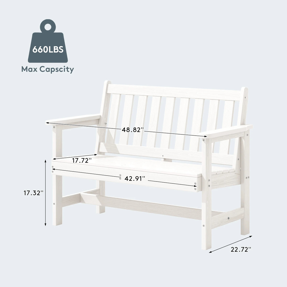 SERWALL Outdoor Bench for 2-Person, Weather-Resistant HDPE with Aluminum Reinforcement, Supports 660 lbs, Comfortable Seating for Patio, Garden, and Porch, Black