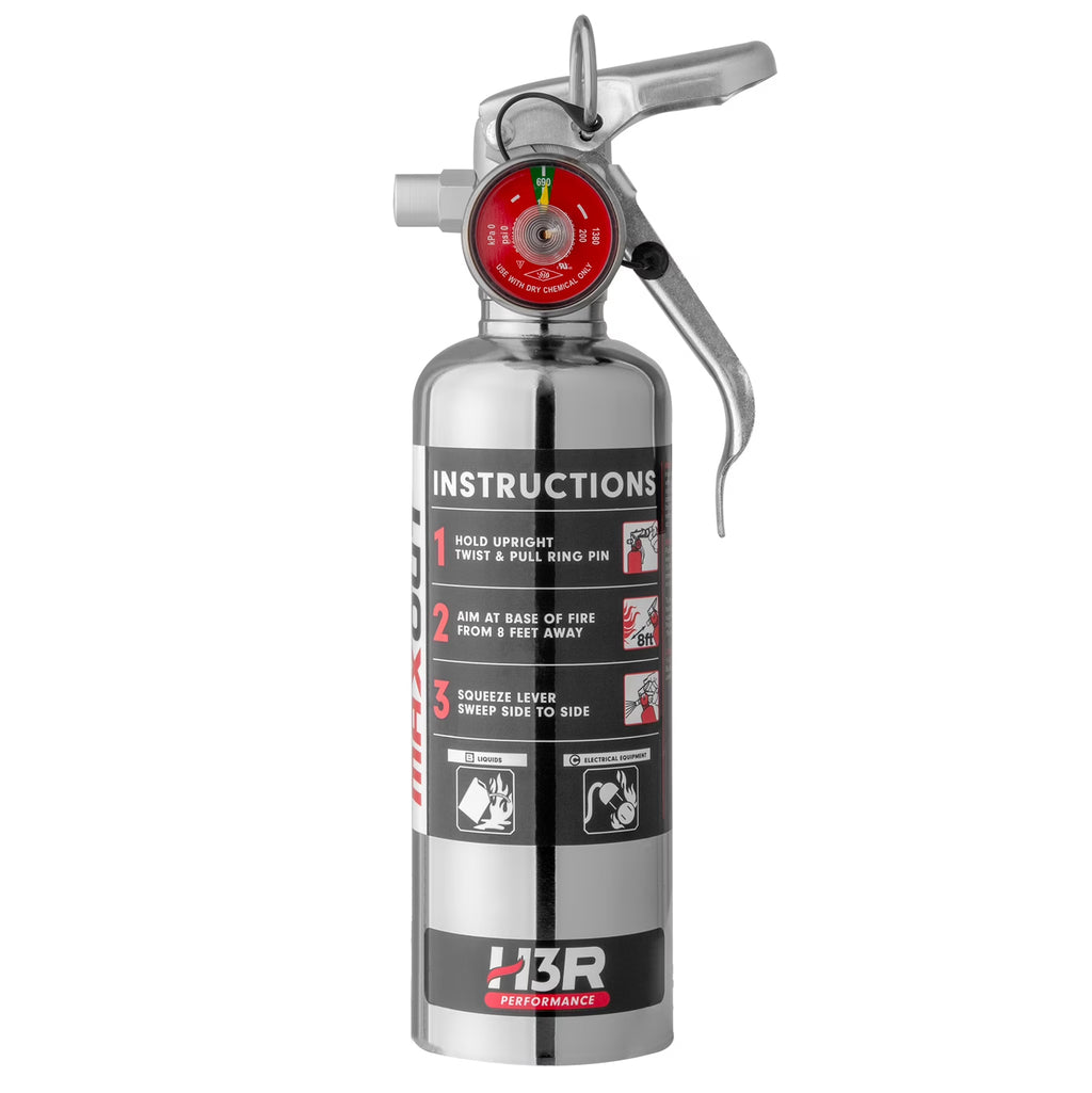 H3R Performance MaxOut Dry Chemical Car Fire Extinguisher - 1.0 lb. Chrome