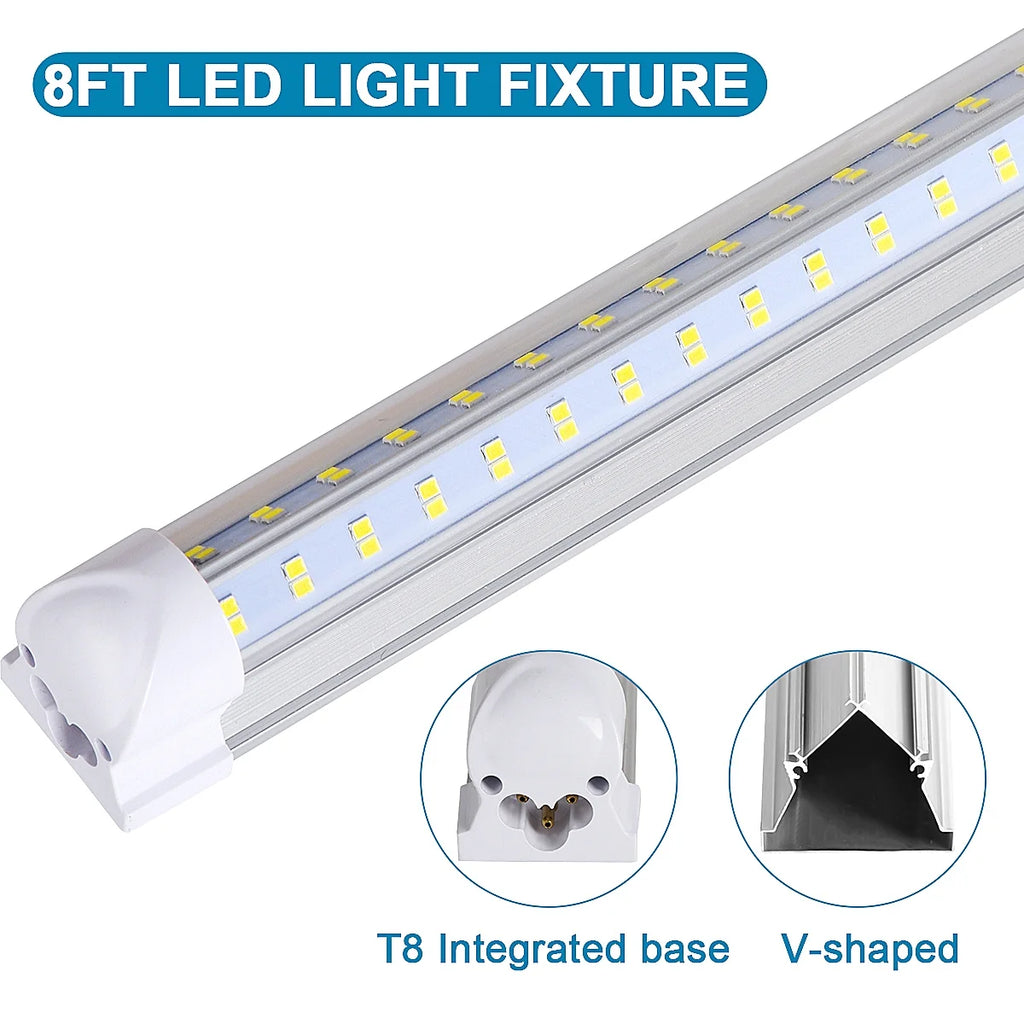 (10-Pack) 8ft LED Shop Light Fixture, V Shape 150W 18800LM 6000K ( Cold White),8 Foot , 96'' T8 Integrated LED Tube, Linkable Led Bulbs for Garage, Warehouse, Plug and Play, Clear Lens