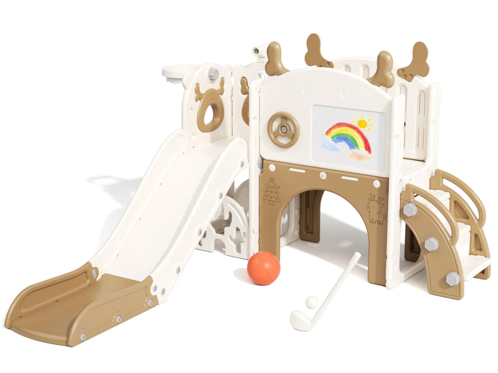 Korimefa 11-in-1 Toddler Slide Set with Golf, Basketball Hoop, Kids Slide for Toddlers Age 1-4, Climber Slip and Slides, Baby Outdoor Toys