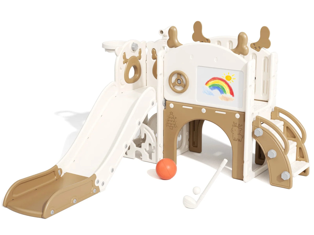 Korimefa 11-in-1 Toddler Slide Set with Golf, Basketball Hoop, Kids Slide for Toddlers Age 1-4, Climber Slip and Slides, Baby Outdoor Toys