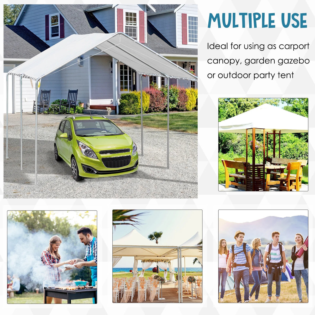 Outsunny 10'x20' Carport Heavy Duty Galvanized Car Canopy with Included Anchor Kit, 3 Reinforced Steel Cables, Grey